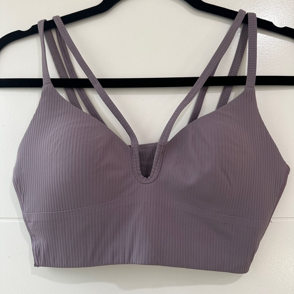 Lululemon Cloud Longline Sports Bra Mauve Ribbed Strappy Back | Size 4 - Picture 10 of 11